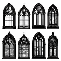 Gothic Architectural Windows Collection , isolated on white background png