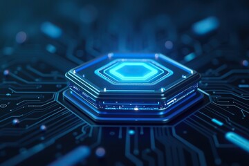 Blue glowing circuit board technology with central processor