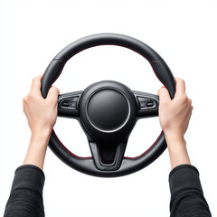 Modern Car Steering Wheel in Hands , isolated on white background png