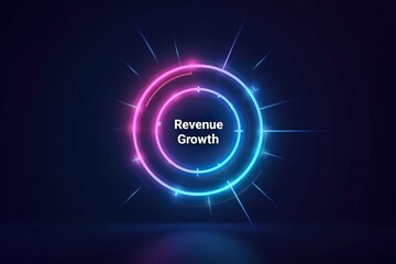 Abstract circular interface with revenue growth text.