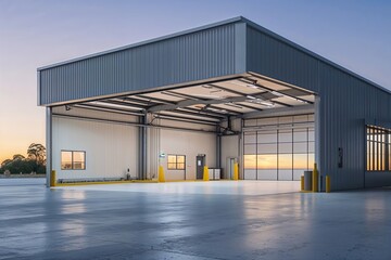 Obraz premium Pristine Modern Export Depot with Adjoining Office and Efficient Exterior Design