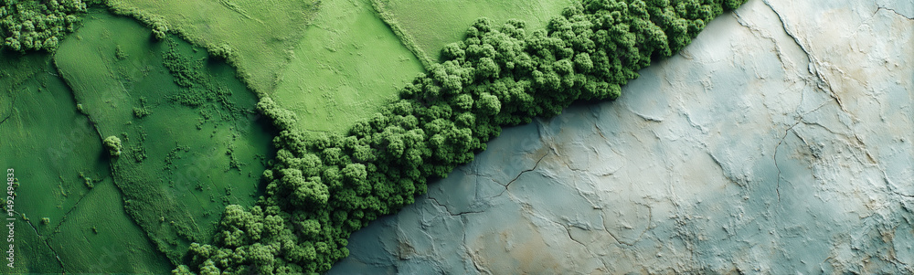 Poster rolling fields: the serene panorama of rolling green fields and lush trees converges with the textur