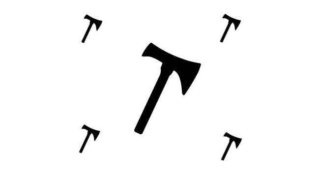 Zoom in and out animation the axe symbol. Large black symbol in the center and four small symbols around. Seamless looped 4k animation on white background