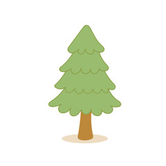Cute cartoon-style pine tree vector illustration. Minimalist conifer with stacked green layers and a simple brown trunk.