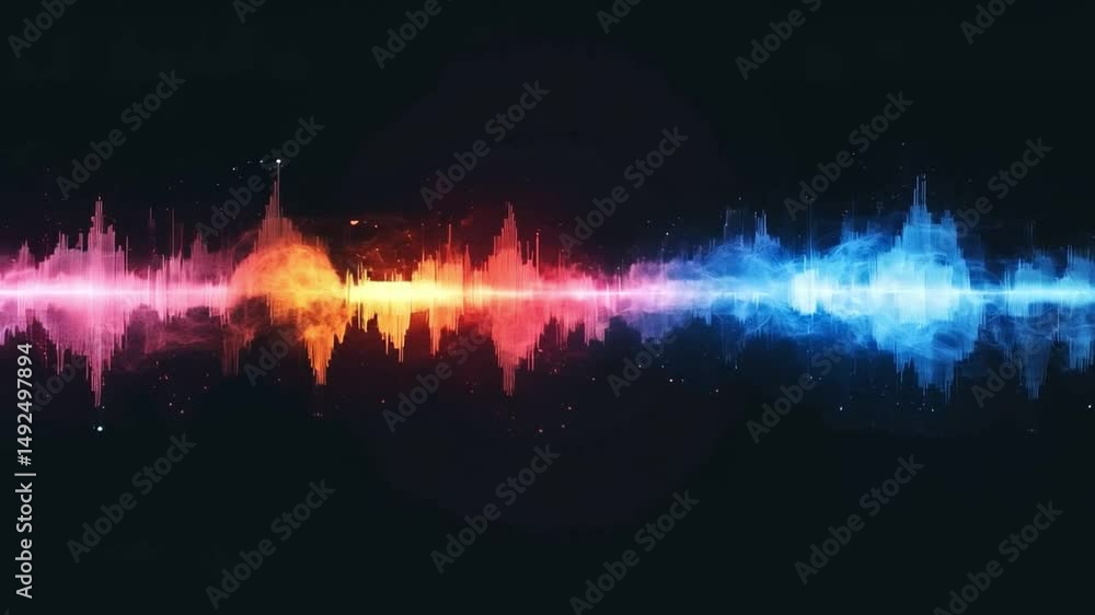 Poster colorful neon lights pulse in sync with sound waves, creating a mesmerizing display of vibrant energ