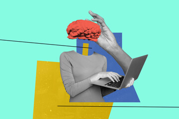 Composite sketch image design trend artwork collage of headless woman brain puzzle idea brilliant...