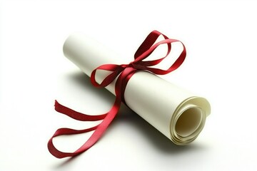 Rolled diploma with red ribbon