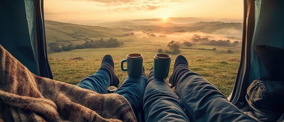 Relaxing Couple Enjoying Scenic Sunrise from a Vehicle