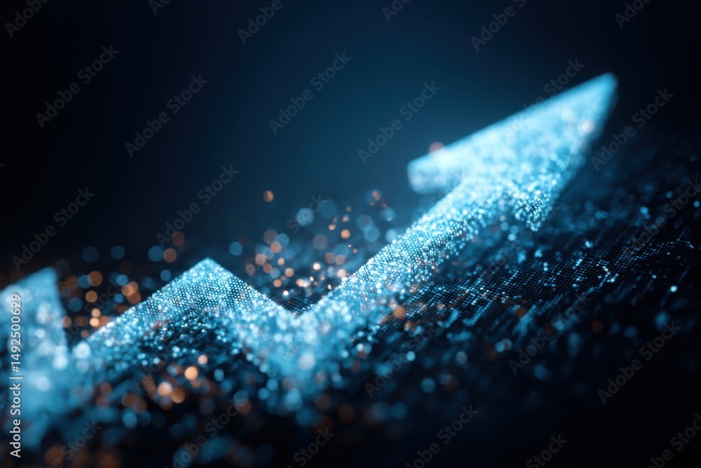 Aufkleber abstract upward arrow made of glowing particles symbolizing growth and progress in technology and bu