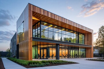 Modern Fitness Center Design Featuring Innovative Timber and Glass Exterior Elements