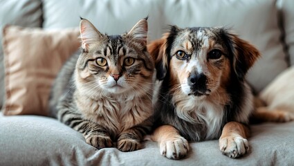 Playful cat and dog enjoying a sunny day