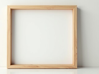 Wooden frame against a white wall, minimalist design.