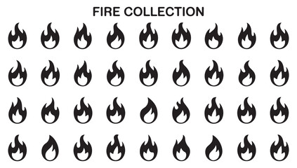 Fire Flame Icons Set, Repeating Design of Simple Flame Symbols