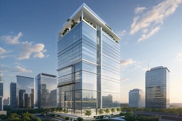 Obraz premium Sleek Glass Office Tower Featuring Contemporary Design and Cutting-Edge Architecture