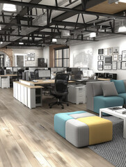Modern cozy office atmosphere. Modern office space  relax space design for productivity and creativity.
