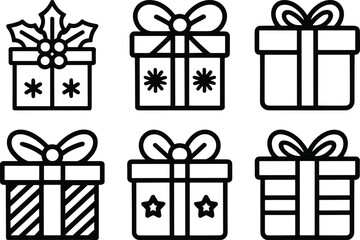 Christmas Gift Box Set – Line Art Vector Collection