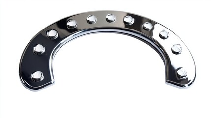 Chrome horseshoe shape detail close up on white background studio shot automotive part accessory design