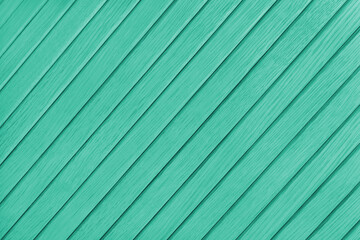 Obraz premium Wooden diagonal plank, bamboo surface texture, board wall background. Painted wooden panels turquose color, wallpaper, backdrop, design element.