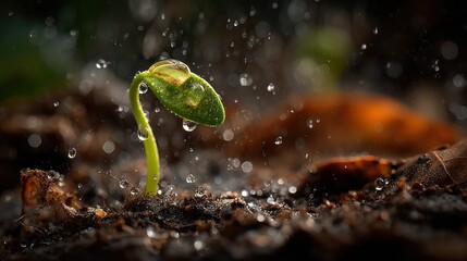 First stage of plant growth from rich textured soil