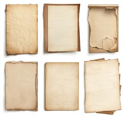 Vintage, aged paper sheets, various textures and folds