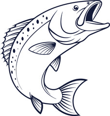 Barramundi fish in outline and solid black silhouette — EPS 10 vector.