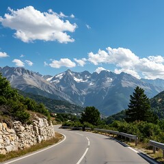 Fototapeta premium Sunlit Summits, Winding Road