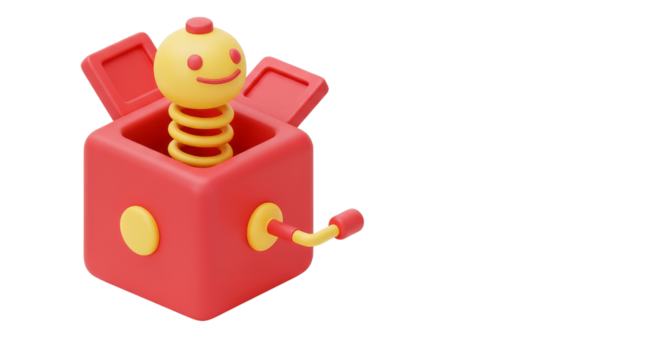 Jack in the box toy animation surprise childhood fun kids entertainment on transparent background