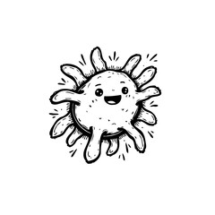 Whimsical sun illustration with cute facial expression and radiating light beams