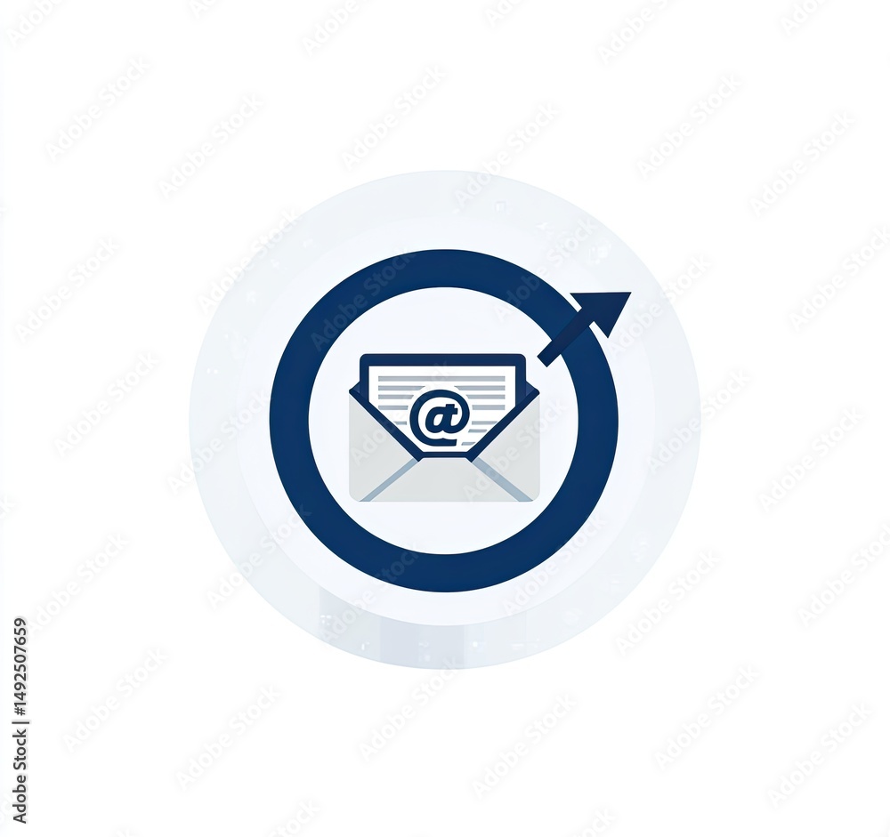 Poster email sending and receiving icon. a circular graphic depicts an envelope with an email symbol inside