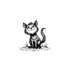 Whimsical feline character with a friendly smile in detailed line artwork