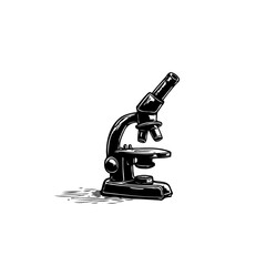 Monochrome rendition of a classic laboratory microscope for scientific research
