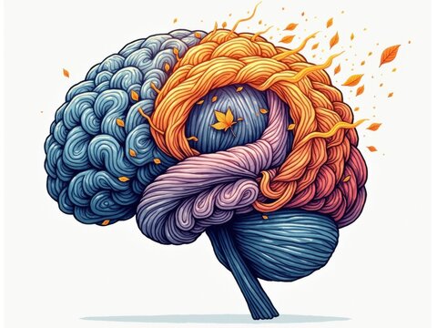 Textura cerebral dibujada a mano con ilustraciones de trastornos de salud mental como depresi&oacute;n, ansiedad y aislamiento