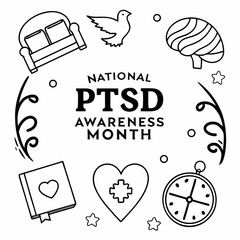 NATIONAL PTSD AWARENESS MONTH vector illustration