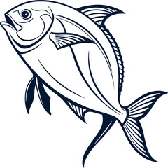 Pomfret fish vector icon set — outline and filled silhouette.