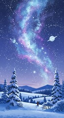 Naklejka premium Celestial Whisper Over Winter's Embrace