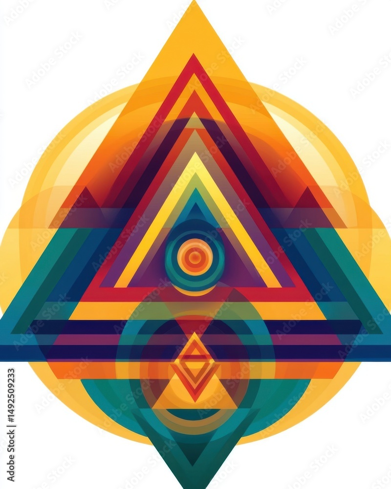 Poster abstract geometric composition of triangles and circles in bold colors on white background graphic d