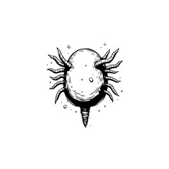 Monochrome surrealistic invertebrate drawing with tubular appendages emerging from body