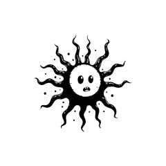 Whimsical Sun Character with Tentacles and Startled Expression Graphic Illustration