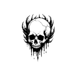 Monochrome skull visage framed by jagged, shadowy elements, expressing mortality