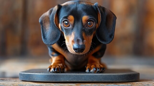 Cute dachshund on a scale