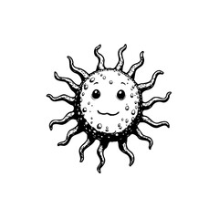 Stylized monochrome depiction of a sun with a friendly expression design
