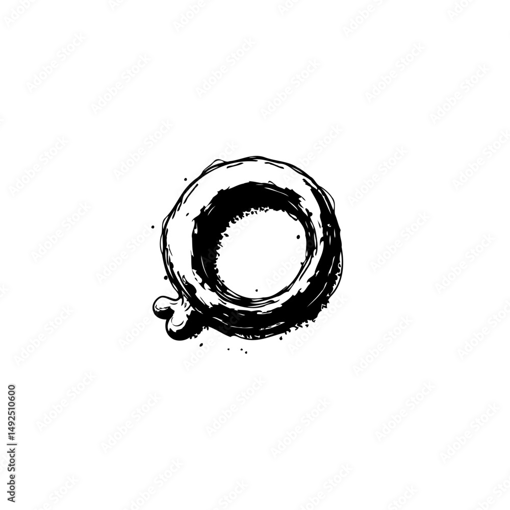 Poster abstract ink circle with bone fragment: a symbolic representation of imperfection