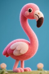 Fototapeta premium there is a pink flamingo standing on a green field
