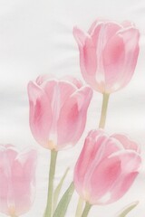 Fototapeta premium there are three pink tulips in a vase on a table