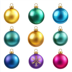 Colorful Christmas Ornaments Set for Holiday Decor , isolated on white background png