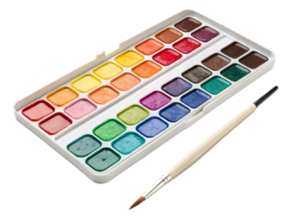 Watercolor Paint Set with Brush, 24 Colors, Isolated on Transparent Background, Paint, Watercolor, Art Supplies