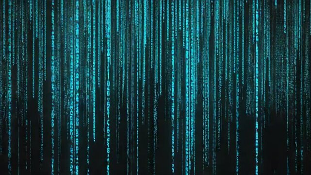 Falling Digital Stream Animation of Glowing Letters and Numbers