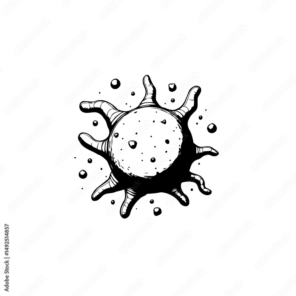 Poster sketch of a microscopic organism with projecting appendages against a white background