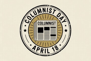 Columnist day april 18 seal with newspaper and sunburst design on a cream background