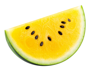 Yellow Watermelon Slice with Black Seeds Isolated on Transparent Background